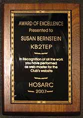 Susan Bernstein receives award in recognition for her work as Hall of Science Amateur Radio Club web master - 2007